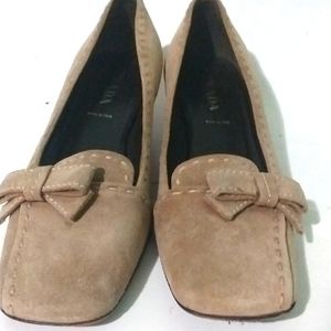 Vintage Prada women suede leather, square toe, kitten heel, size 36.5